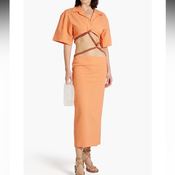 Christopher Esber Orange Linen Beaded dress - Picture 1 of 12
